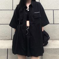 单件/套装 夏季韩版新款衬衣暗黑系BF风宽松衬衫女百褶短裙两件套 衬衣单件 S