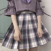 两件套装/单件日系JK制服学院风镂空露肩衬衫+百褶半身裙夏季新款 灰白格裙 S