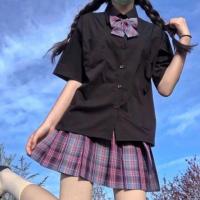 【电竞少女套装】JK制服格裙女学生学院风格裙日系百褶裙短裙 单件女黑短袖 XS