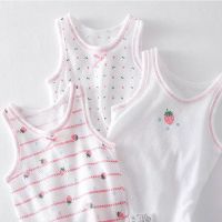 日系儿童无袖t恤女童透气跨栏小背心内外穿四季宝宝镂空吊带薄款 草莓背心三件装 90