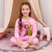 春秋季精梳棉长袖儿童睡衣女童薄款小女孩宝宝公主夏季家居服套装 粉色苏菲亚(发箍) 8码 建议身高90-100cm