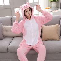 恐龙睡衣女秋冬季史迪仔情侣卡通动物连体睡衣珊瑚绒可爱加绒加厚 粉猪 S 建议身高145-155cm