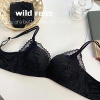 性感蕾丝调整型加厚收副乳上托显大内衣女小胸聚拢无钢圈文胸套装 黑色单件 32/70AB