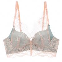 少女内衣蕾丝小胸罩显大性感无钢圈平胸聚拢加厚韩版学生文胸套装 漫娜-绿色-单件 32A/70A[上薄下厚]