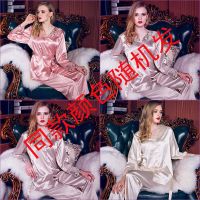 睡衣女春秋款薄款冰丝长袖两件套装夏季韩版性感蕾丝仿真丝家居服 1号色 同款颜色按照尺码 M 推荐体重80-100斤