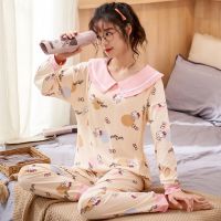 薄款月子服夏季孕妇睡衣哺乳衣怀孕期产后喂奶衣春秋家居服套装 圆领KT猫[送口水巾] M[建议85-100斤]