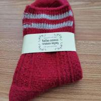 秋冬加厚羊毛毛线袜日韩式短靴袜二杠款中筒袜男女潮款保暖羊毛袜 红色【一双装】