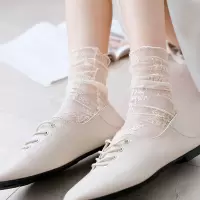 长筒蕾丝花边过膝袜lolita白丝中筒小腿袜夏季薄款jk黑丝镂空网袜 蕾丝袜米色