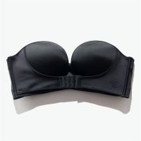 无肩带内衣女小胸聚拢防滑加厚无钢圈一字肩婚纱隐形文胸礼服bra 黑色 70A