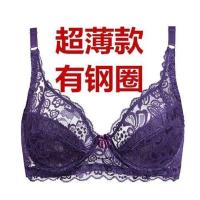 无钢圈超薄文胸薄款内衣女士聚拢蕾丝性感大胸显小无海绵大码胸罩 紫色[有钢圈无海绵] 70B =32B