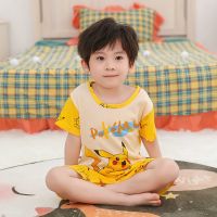 夏季儿童睡衣小女孩睡衣儿童男女孩睡衣大中小孩童睡衣潮流 浅黄皮卡丘男 球 8# 身高建议90-110厘米内