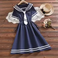水手服连衣裙学院风日系水手服jk少女大童收腰显瘦初中学生裙子 藏青色 S(70-95斤)