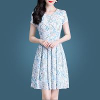 气质阔太太连衣裙女夏季新款时尚洋气女装短袖显瘦女士碎花a字裙 3号裙-有腰带 XS 小礼品
