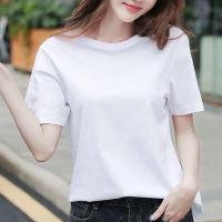 新款夏季宽松显瘦条纹印花T恤连衣裙女装学生韩版中长款仙女裙潮 纯白色短袖 S 60以下