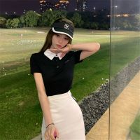 JMSHOP 高尔夫女孩 黑色Polo领短袖上衣设计感包臀短裙两件套套装 黑色polo短袖(纯棉) XS