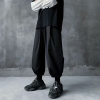 Grace2020韩国港风超火潮流休闲长裤字母印花阔腿拖地束脚裤男女 黑色(815) S