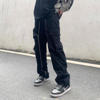 高街暗黑系拉链拼接直筒工装裤宽松情侣老爹裤女休闲白色裤子男士 黑色[高质量] [收藏店铺优先发货] M [厂家价]