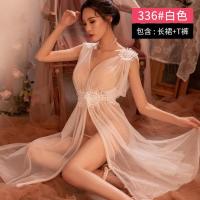 情趣内衣性感情趣睡衣网纱透明睡裙火辣服装诱惑情趣睡衣套装大码 336白色长裙[长裙+T裤] 均码适合[80-130斤]