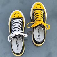 高帮帆布鞋男韩版ulzzang潮流板鞋1970s百搭情侣小白鞋学生休闲鞋 670-[时尚款]-低帮黑黄 35-女款