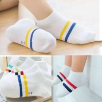 5双装儿童袜子男童女童袜1-12岁薄款棉袜短袜船袜小孩袜子学生袜 彩条双杠(5双装) 约1-3岁 鞋码23以下