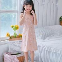 [送发带]春秋儿童睡裙女短袖裙女童可爱公主裙中大童宝宝家居裙 旭吊带裙星星-没有发带 8码身高90-100cm