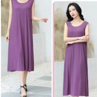 超长款连衣裙坎袖打底吊带裙及踝背心裙加肥加大到脚裸大码长裙女 豆沙色 XL 90--125