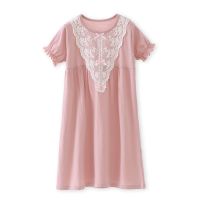 新款春夏棉睡裙女童宽松短袖睡衣连衣裙少女家居服亲子蕾丝中小童 01205粉色 110