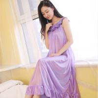 夏季冰丝无袖宽肩吊带加长款睡裙夏天女士长裙子长款睡衣裙家居服 818#浅紫 L[100-120斤]