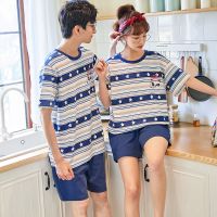 2套价 情侣睡衣夏装短袖棉质可爱一男一女睡裙男女士家居服套装夏 609情侣款 女XXL+男XL