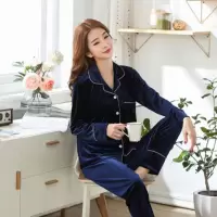 情侣睡衣女春秋金丝绒长袖韩版大码胖mm200斤男士冬季家居服套装 女款[金丝绒蓝色] M