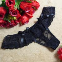 4条装火辣诱惑性感女情趣蕾丝花边网纱低腰透明内裤丁字裤JS1205 黑色(另3个颜色随机)