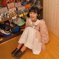 春夏套装女学生宽松拼接娃娃领长袖衬衫+中长款白色半身裙两件套 白色半身裙 S 70-80