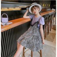 女童连衣裙夏季2021新款中大童碎花小清新超仙洋气学生中长款裙子 紫色 110