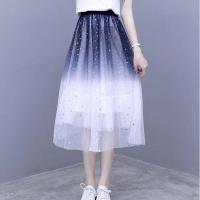 含棉中长款套装裙子女夏学生韩版显瘦仙女裙网纱半身裙时尚两件套 渐变裙/单件 S