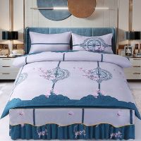 [床裙四件套/三件套]公主风防滑床罩床单席梦思保护套 中国风 三件套[床裙+2枕套]1米2 床用