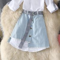 春夏韩版休闲女小清新学生牛仔裙两件套中长款衬衫连衣裙时尚套装 单件牛仔裙 M