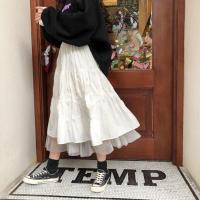 夏季新款韩版学院风网纱拼接半身裙女学生宽松百搭中长款A字裙ins 白色 S 建议90斤内