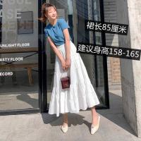 高个子白色半身裙女学生中长款高腰a字裙黑色蛋糕裙百褶仙女长裙 米白(裙长85) 模特图 S 参考详情页尺码表