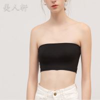 无肩带内衣女学生韩版简约透气防走光抹胸聚拢打底薄款睡眠裹胸夏 一片式1 黑 均码 80-125斤