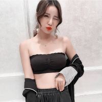 无肩带文胸防滑防走光抹胸带胸垫蕾丝聚拢裹胸学生少女内衣女薄款 单件[黑色] 均码[70-120]