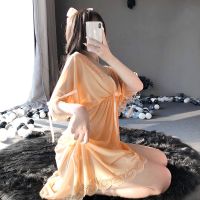 情趣睡裙免脱直入大码极度诱惑性感睡衣蝴蝶吊带裙透明网纱连衣裙 杏色 均码(适合80-120斤)
