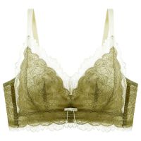 无钢圈文胸加厚5CM小胸平胸专用聚拢上托调整型收副乳蕾丝内衣女 绿色[单件] 32 / 70 AB通杯