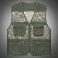 网眼夏季棉马甲男款中老年男士薄背心单层户外钓鱼摄影马夹棉水洗 浅绿色 32 L