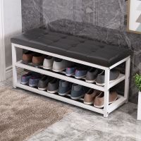 换鞋凳家用现代简约卧室床尾收纳凳服装鞋店沙发入户玄关穿鞋凳子 皮革黑色 50x45x30cm