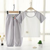 夏季儿童防蚊裤T恤套装男童女宝宝薄款灯笼裤短袖睡衣1-3-5-7周岁 D002套装-插肩-浅灰色 80 /55码两用档身