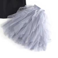 女童套装裙子两件套夏装2021新款洋气儿童半身裙公主裙超仙蓬蓬纱 灰纱裙 100