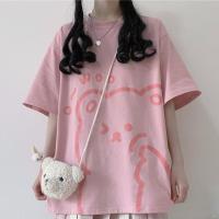 两件套装夏新款短袖印花粉色T恤学院风JK制服裙子格子百褶半身裙 粉色T恤 S