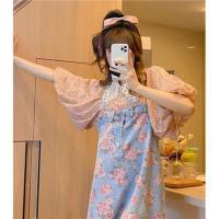 粉色上衣花朵背带牛仔裙套装女夏2021新款宽松显瘦复古吊带中长裙 粉色上衣 S