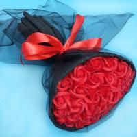 圣诞节52朵香皂玫瑰花束创意手捧婚纱情人节送女朋友闺蜜生日礼物 33朵红色黑纱款