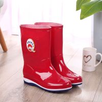 [加厚高档]护脚雨鞋防水防滑水鞋水桶靴室外工作防护胶鞋套鞋夏 时尚红色 36